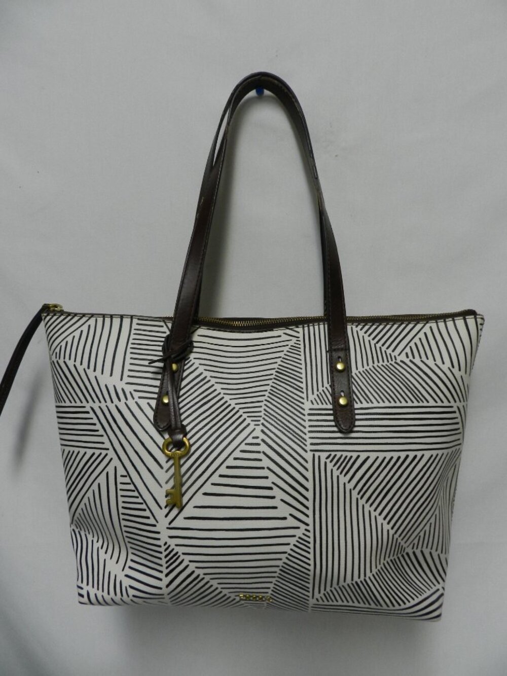 Fossil Rachel coated canvas large tote bag purse front and back Pocket zip top - Picture 2 of 5